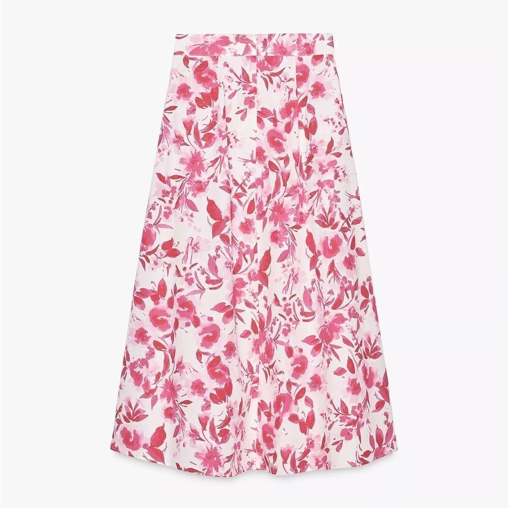 ZARA MIDI POPLIN A-LINE SKIRT POCKETS - Picture 6 of 7